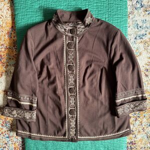 NEW Vintage Y2K Tweeds Jacket Blazer Brown Embroidered Boho Blazer 1X XL Fall